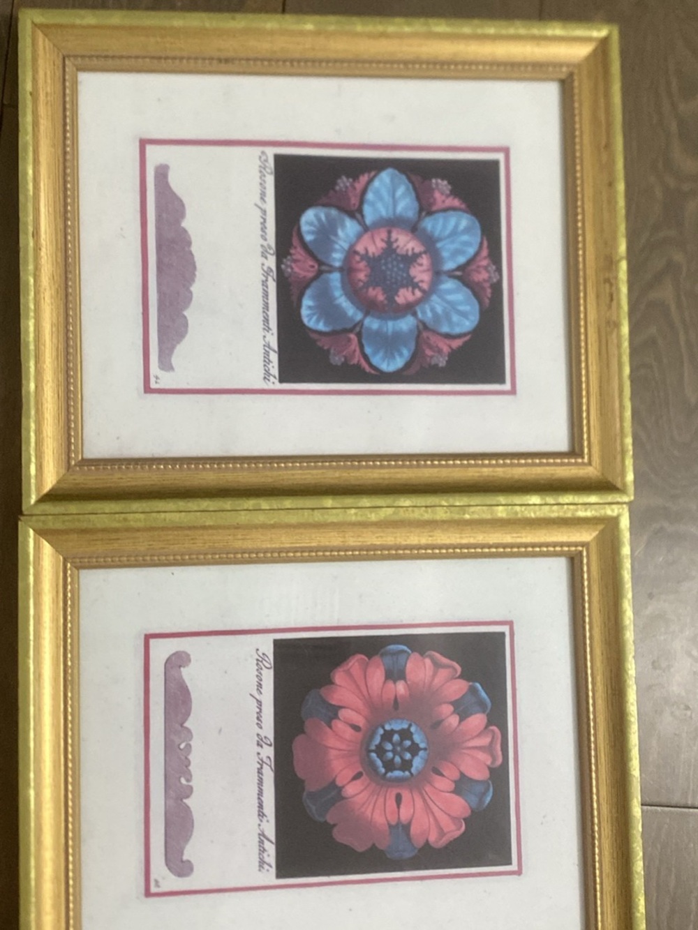Gold Framed Floral Wall Art Set - Blue & Pink